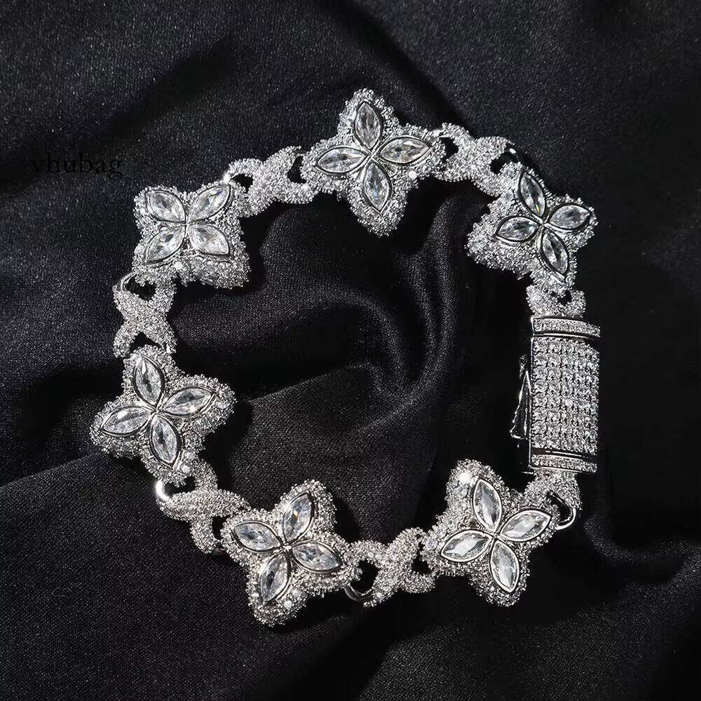 Iced Out Jewelry Hip Hop Colorful Infinity Link Cuban Chain Moissanite Clover Bracelet for Men&Women