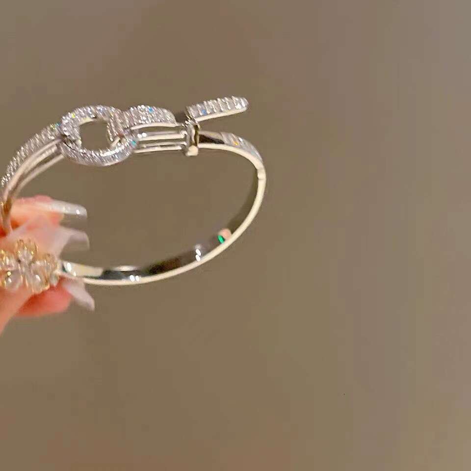 DH collections:Belt Buckle Bracelet for Women, Light Zircon Inlaid, Niche Design, Minimalist Style, Elegant and Exquisite Couple Bracelet, Trendy Ins 