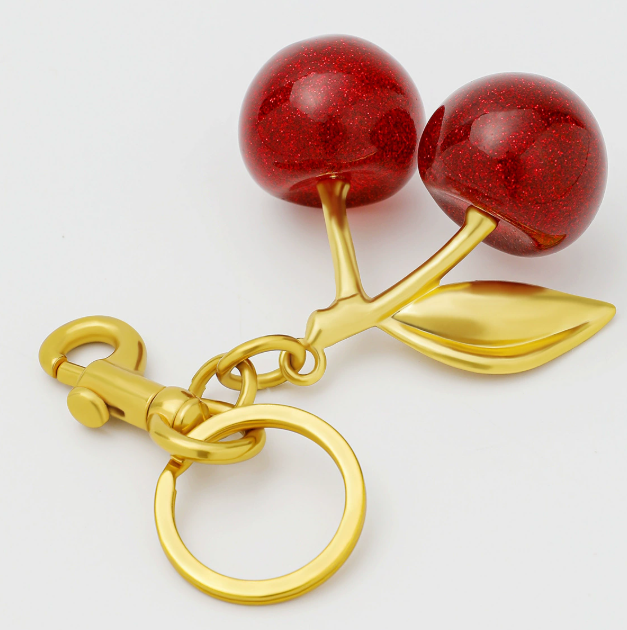 Golden Cherry Keychain Charm - Shiny Resin Metal Bag Accessory Elegant Gift for Women Purse or Handbag Decoration 250715
