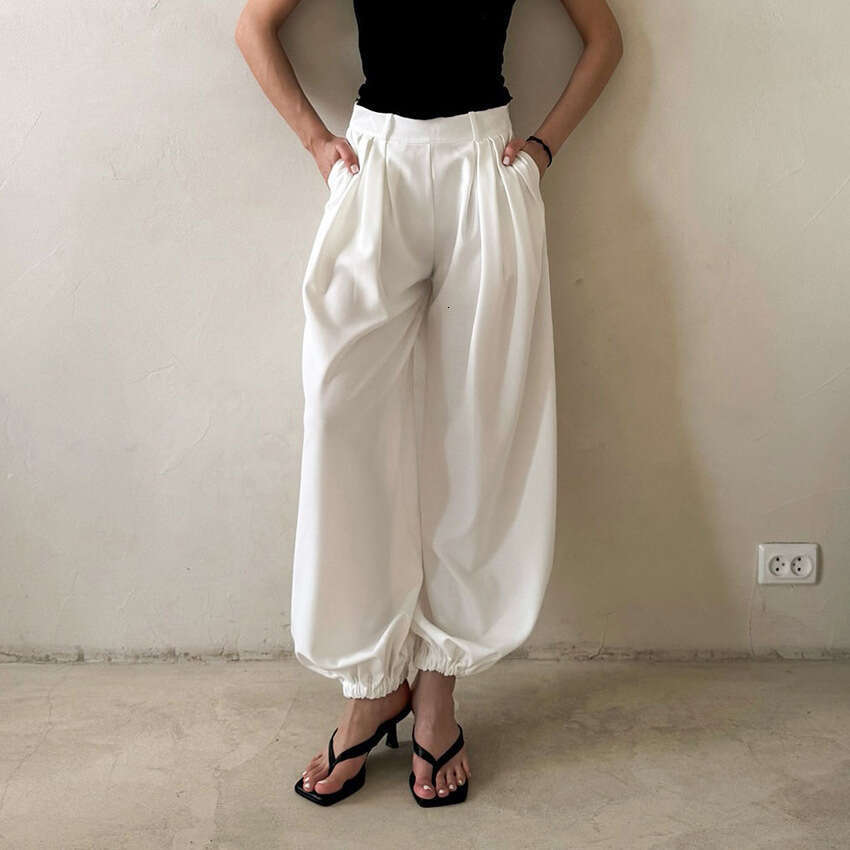 Autumn Winter New Simple Versatile Solid Color Loose Jogger Design Sense Elegant Casual Bubble Pants B5