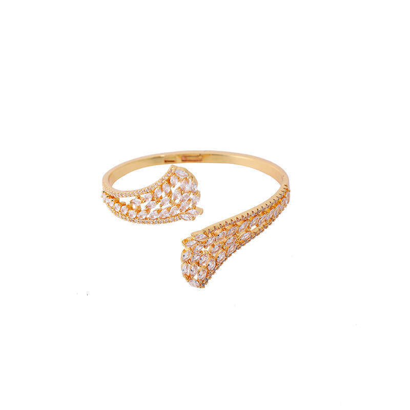 DHpet New Zircon Leaf High-End Fashion Open Bracelet Simple and Elegant Daily Commute Versatile Style Personality Couple Trend