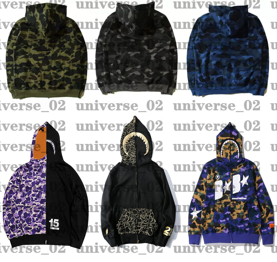 hoodie mens designer monolayer bilayer hoodies fashion shark print hoodie classic zip up hooded long sleeve sharks sweatshirt casual streetwear clothes