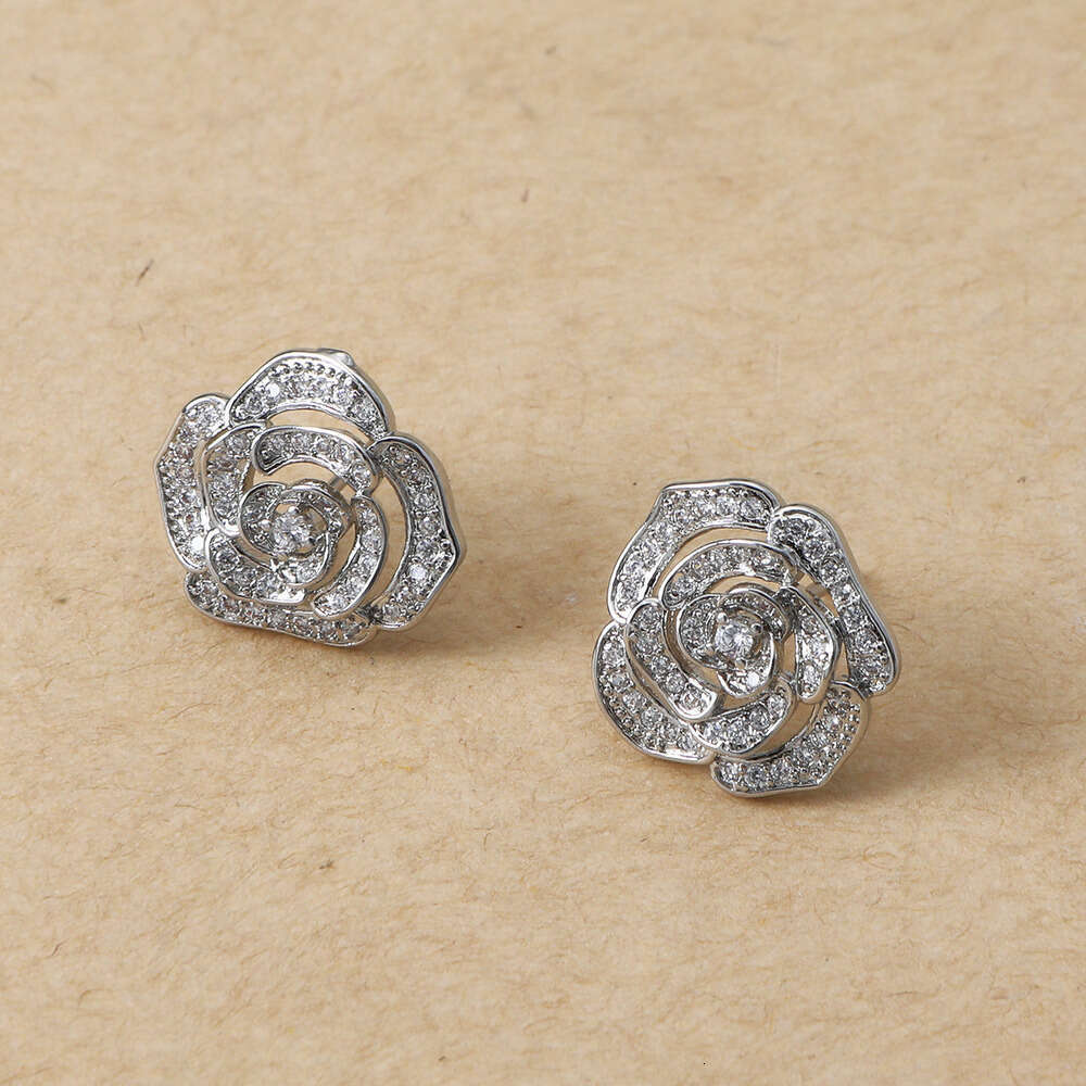 DHpet Micro Pave Zircon Chinese Lotus for Women Trendy Brand Same Light Full Dia Forest Style Artistic Temperament Flower Earrings