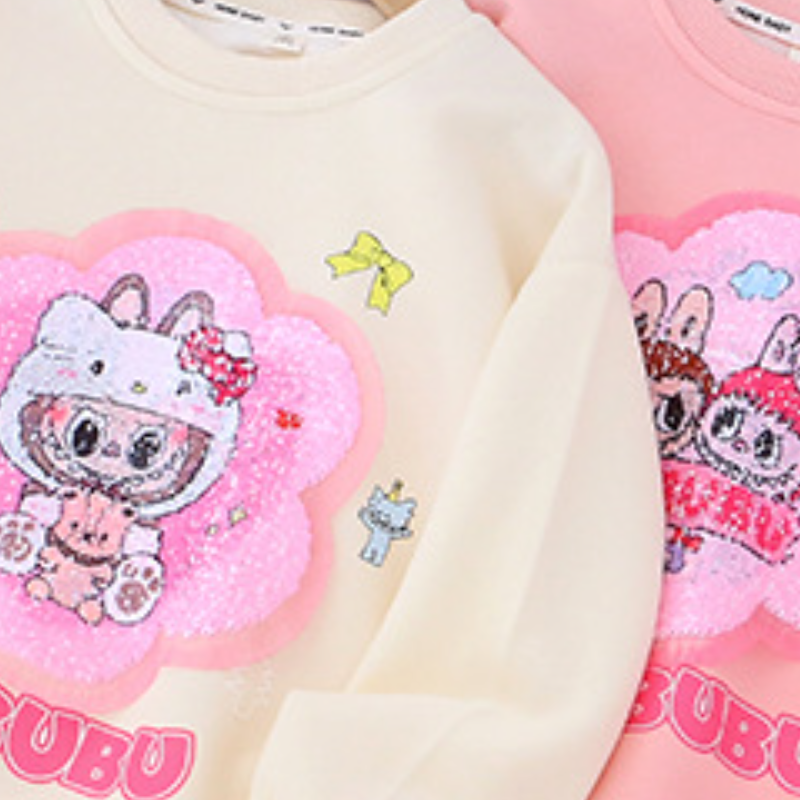 Labubu clothe Girls' Cotton Sweatshirt Children's Autumn Sweatshirt Girls' Double-sided Glitter Print Sweat baby girl clothe childrens 