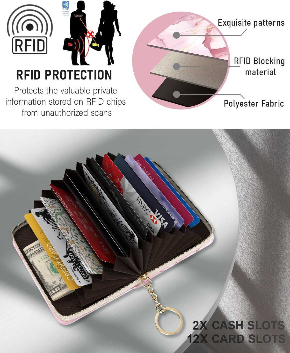Holder Stylish RFIDBlocking Womens Slim Wallet Perfect for Business and Everyday Use Keep Your Belongings Safe and Organized Pink Marble Z250906