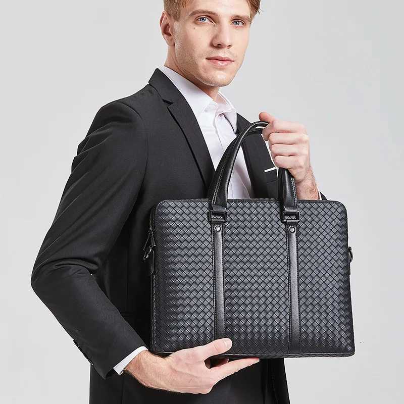 SEMALAYA New mens briefcase single shoulder crossbody woven double casual Korean tide computer portable mens bag wholesale Z250906