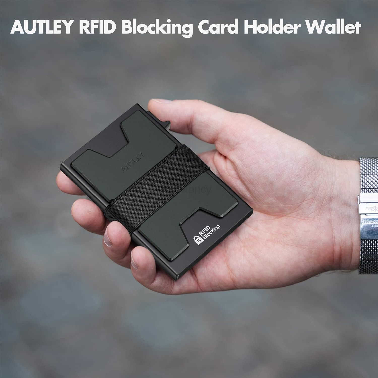 Slim Card Holder Minimalist Pop Up Wallet for Men RFID Blocking Mens Wallet with Cash Band BlackW250906
