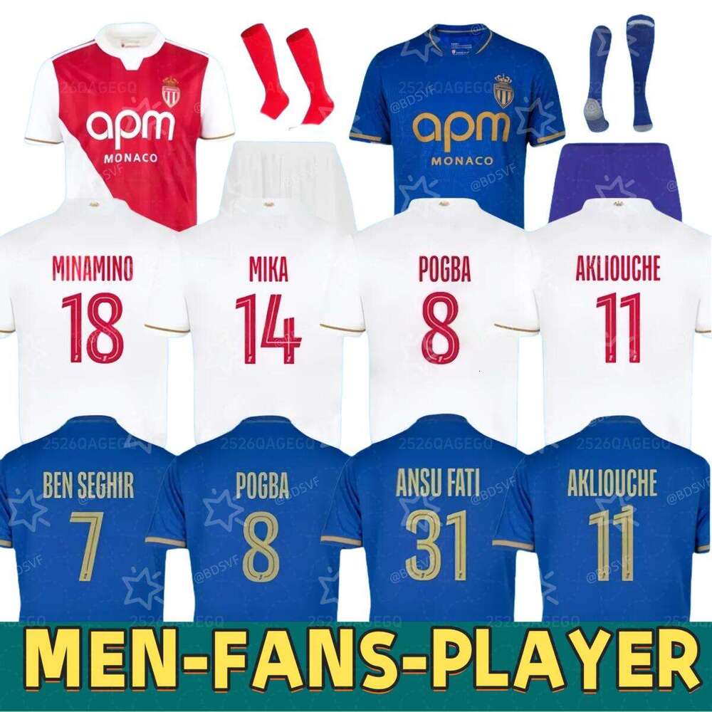 Monaco POGBA Soccer Jerseys 25 26 AS Ben Yedder Minamino GolovinKit Boadu Embolo Fofana Foot Training 2025 2026 Home Football Shirt men kids Cennial