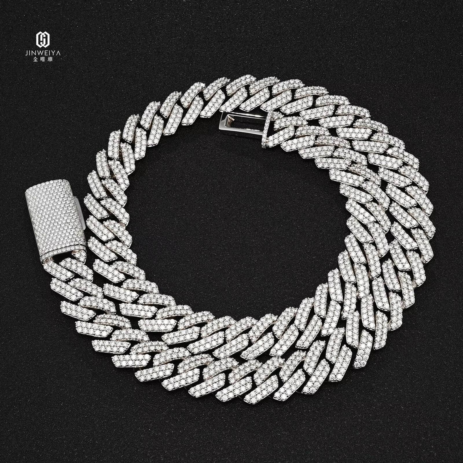 Wholesale Full Diamond Necklaces 14mm Moissanite Miami Cuban Link Chain Mens Gold Plated Cuban Link Chain Necklace