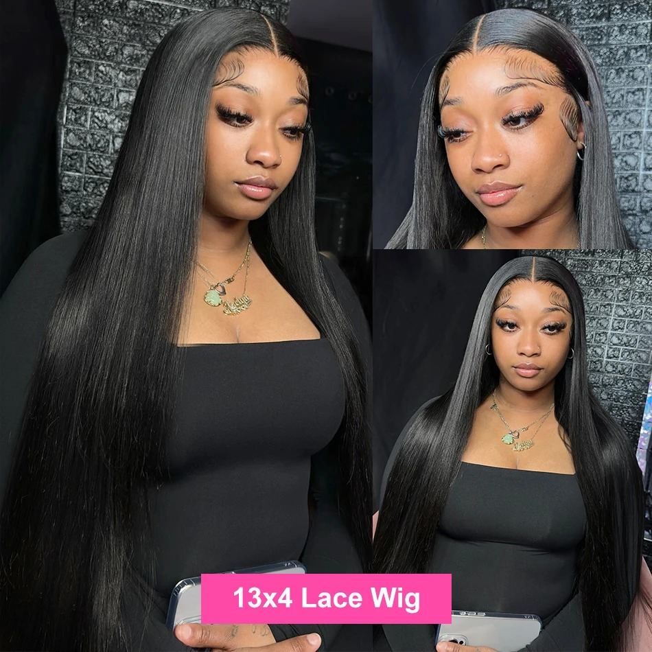 13x4 Straight Human Hair Wig For Women 360 Full Lace Wig 40 Inch 13x6 HD Lace Frontal Wig 180% Density Glueless Preplucked Black Human Hair Wig