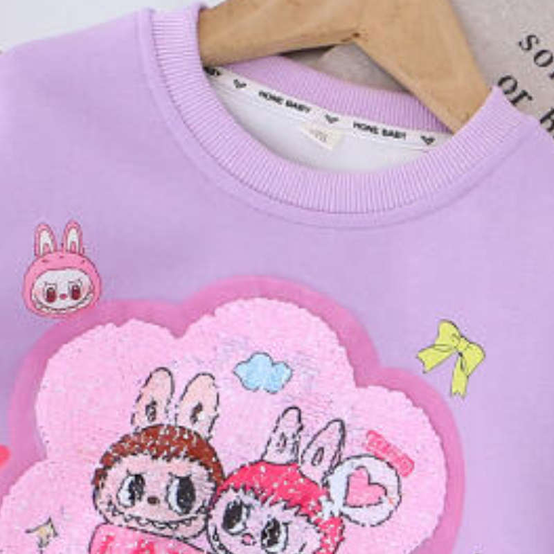 Labubu clothe Girls' Cotton Sweatshirt Children's Autumn Sweatshirt Girls' Double-sided Glitter Print Sweat baby girl clothe childrens 