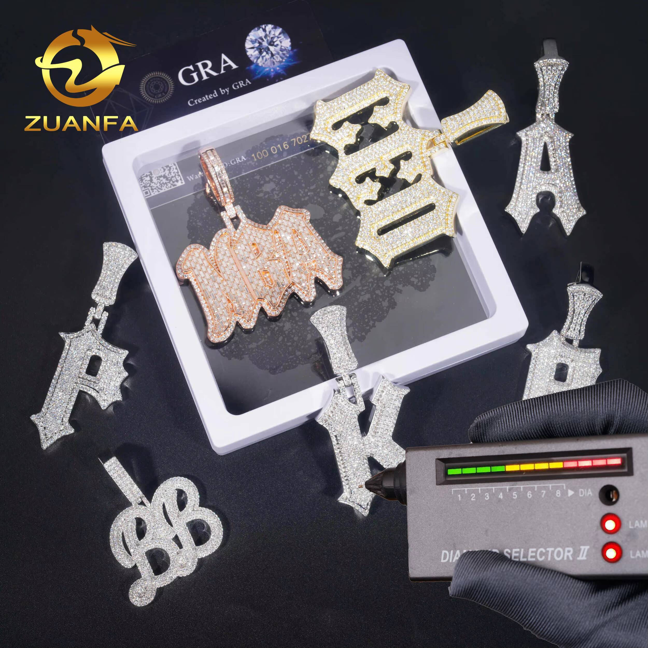 New Arrival Solid Back Hip Hop Pendant Iced Out VVS Moissanite 925 Sterling Silver Initial Letter Pendant Necklace