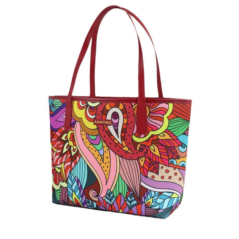 Simple Print Handbag for Women, Large Capacity Fashion Canvas Versatile Underarm Bag, Commuter Tote Bag