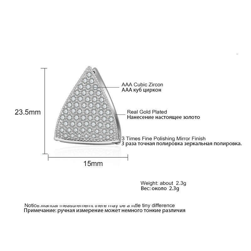 DH collections Korean - style Creative Geometric Triangular Earrings with Micro - set AAA Zircons