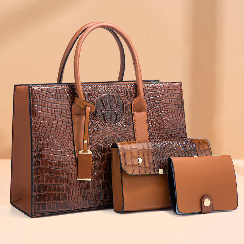 New Crocodile Pattern Handbag for Women Trendy Fashion Shoulder Large Capacity Three-Piece Set Mother and Child Bag