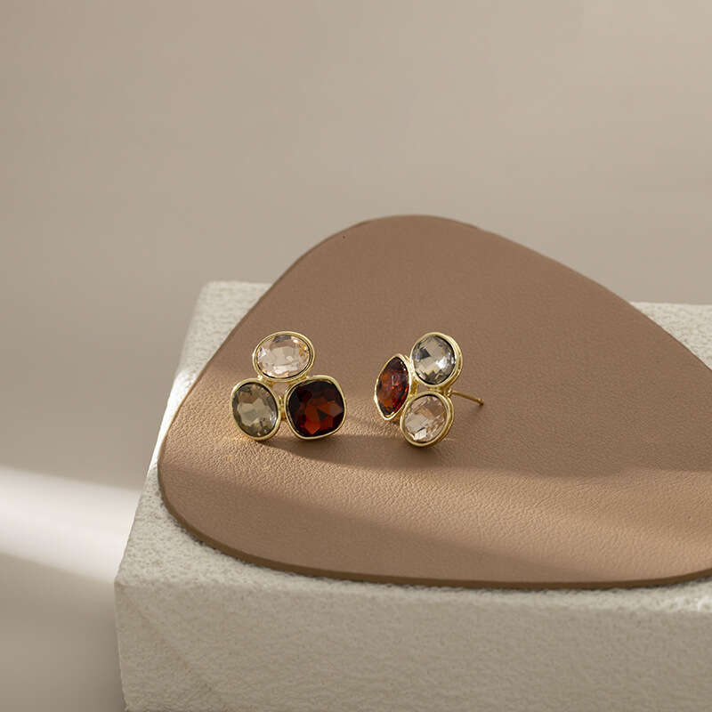 DHpet Light Personality Color-Block Crystal Oval Earrings Japanese and Korean Exquisite Creative Fashion Mosquito Coil Clips Without Ear Holes