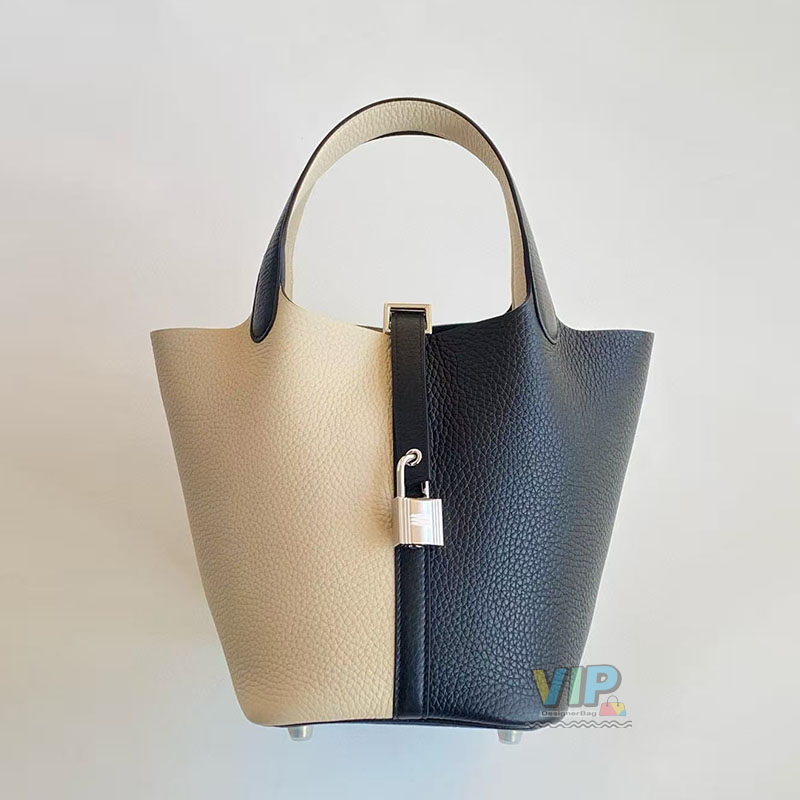 VIP Two-tone Bucket Hobo Tote bag Full handmade Stitching Meticulous Craftsmanship Import Leather Women Lady bag Beeswax thread sewing 18k gold Customize 18cm 22cm
