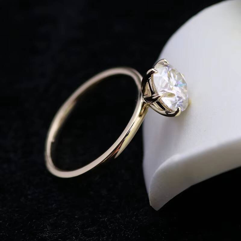 14k Solid Yellow Gold 2carat 8mm Round Cut GH Color Moissanite Solitaire Diamond Ring for Wedding