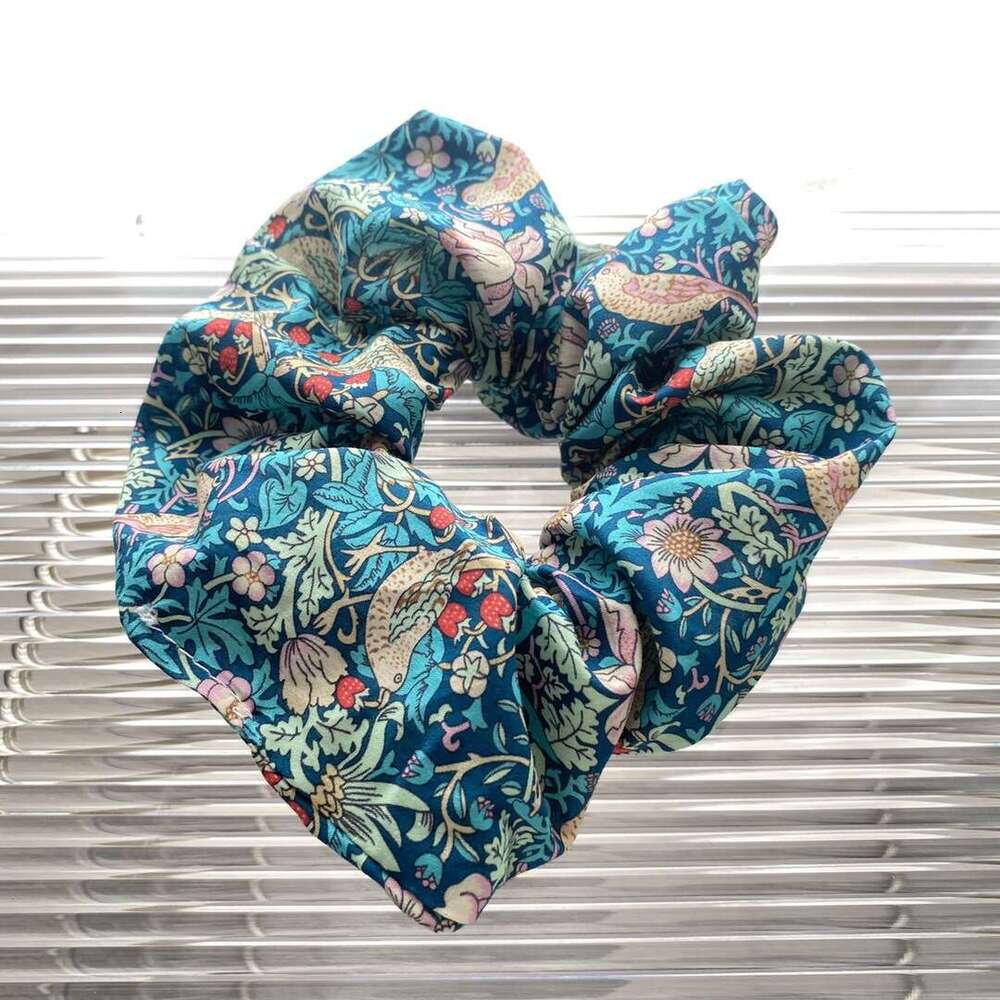 DH collections Enlarged British Liberty Floral Fabric Chunky Elastic Hair Ties - Strawberry Thief Pattern
