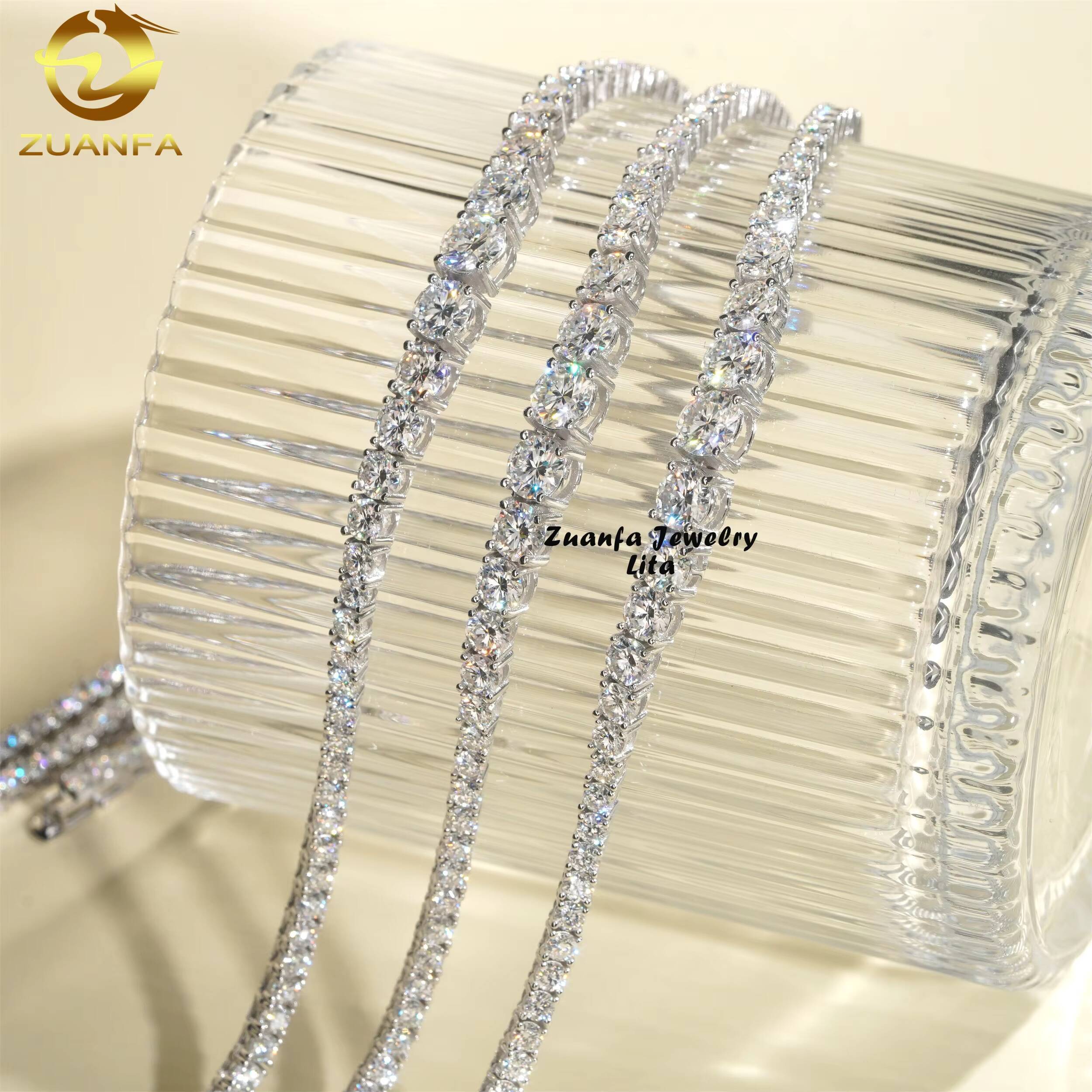 New Fashion High Quality 925 Sterling Silver Different Size VVS Diamond Moissanite Tennis Chain Necklace Women