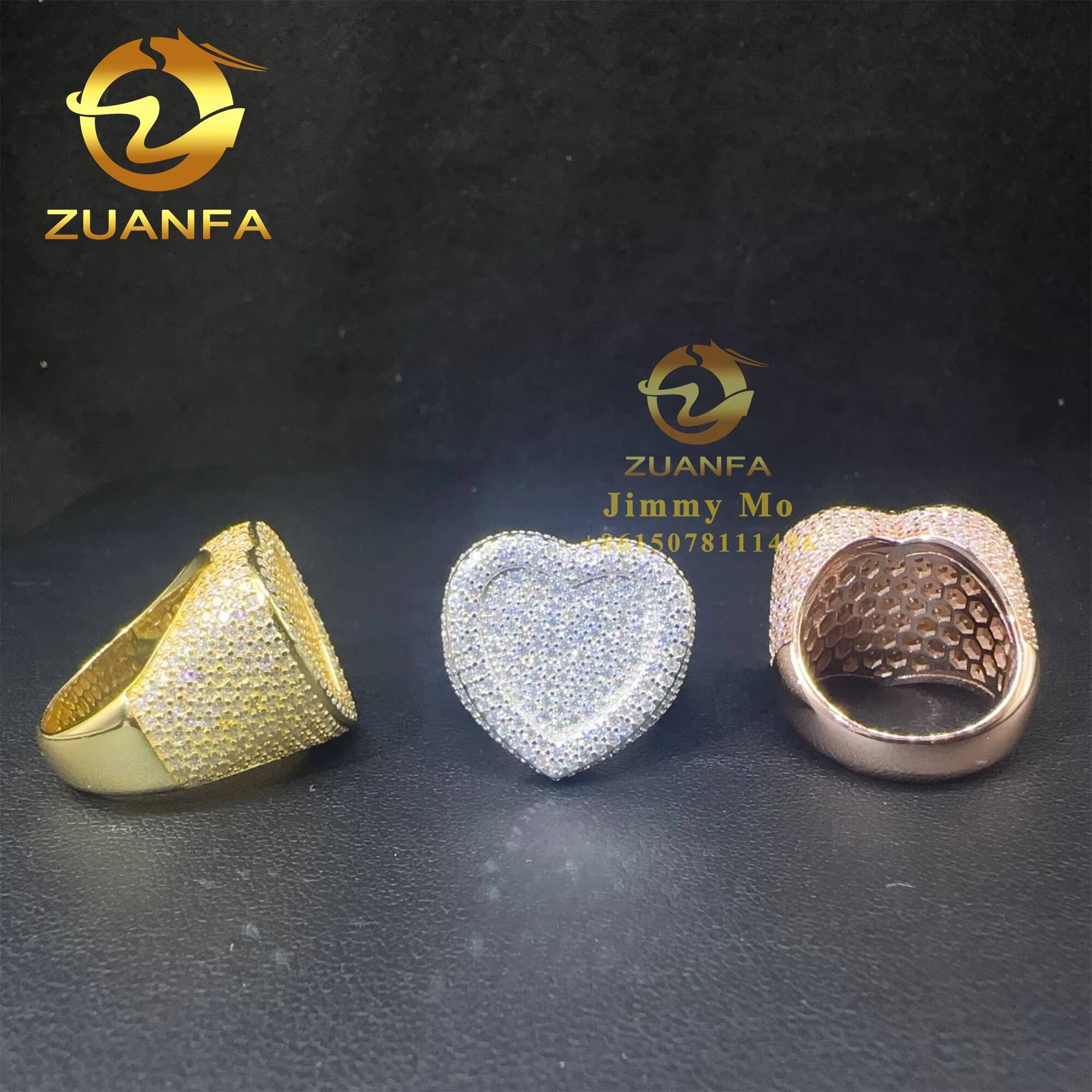 Lowest Price Pass Diamond Tester 925 Sterling Silver Full With Moissanite Diamond Hip Hop Iced Out Heart Shape Ring Men