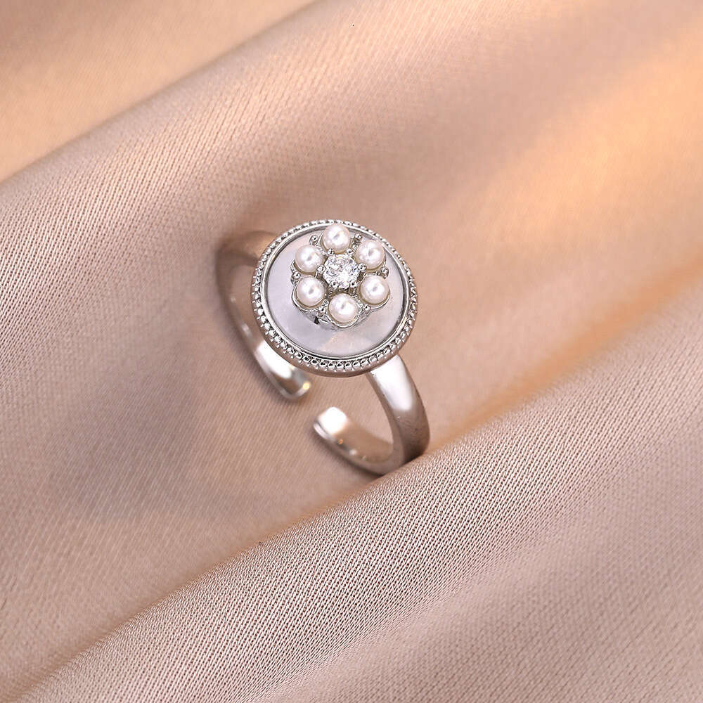 DHpet New European - American Style Flower - Shaped Rotating Zircon - Inlaid Open - End Ring for Women