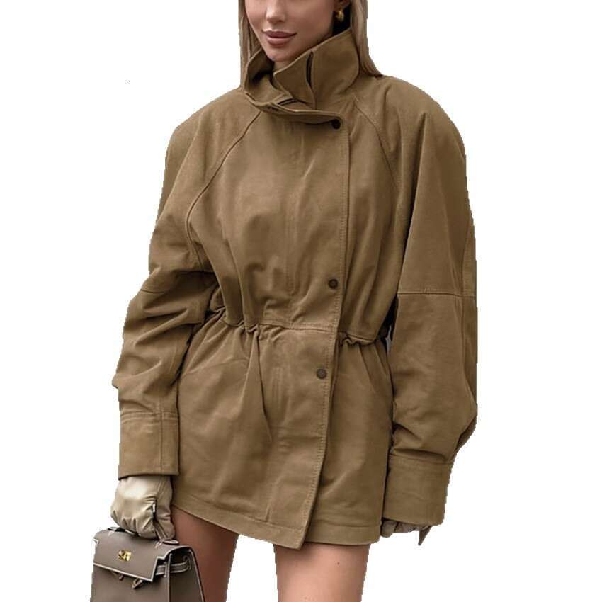Winter New Loose High Collar Waist-Cinching Suede Mid-Length Jacket Coat With Design Sense And Fashionable Temperament B3