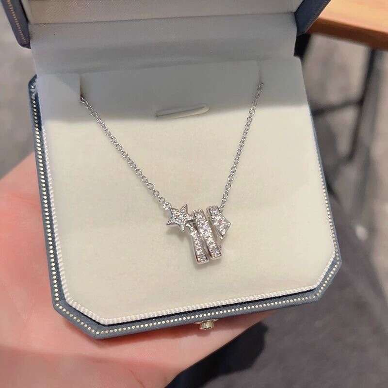 designer jewelry S925 Pure Sier Comet Necklace for Women, Light High-end Star Collarbone Chain, Ins Style Elegant Zircon Meteor Pendant