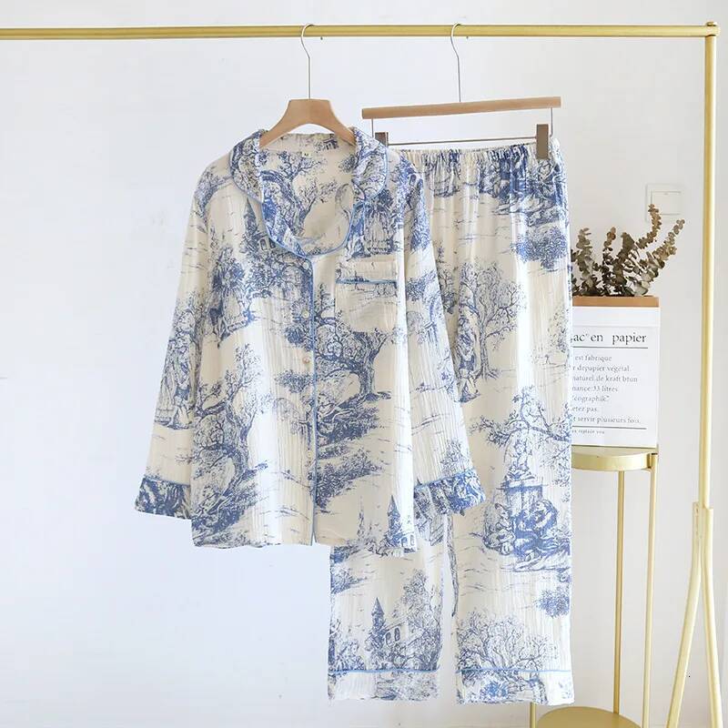 design 2025 Korean style new two-piece sleepwear for women, designed by spring ink print women's sleepwear and home wear