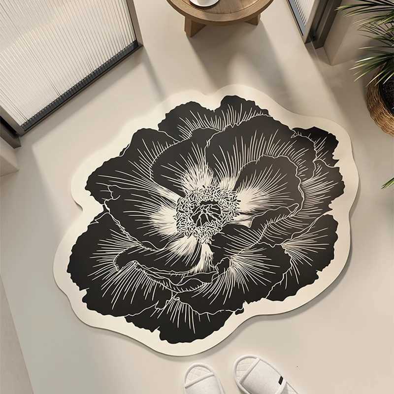 Luxurious Bathroom Floor Mat Waterabsorbing Nonslip Dirtresistant Carpet Flower Diatom Mud Specialshaped Rug Door Home Decoration Mats Y250908asw