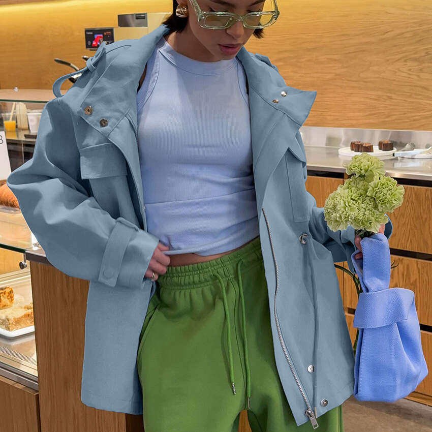 Autumn Winter New Cotton High Collar Waist Drawstring Long Sleeve Coat Women Design Sense Temperament Fashion Commuting B3