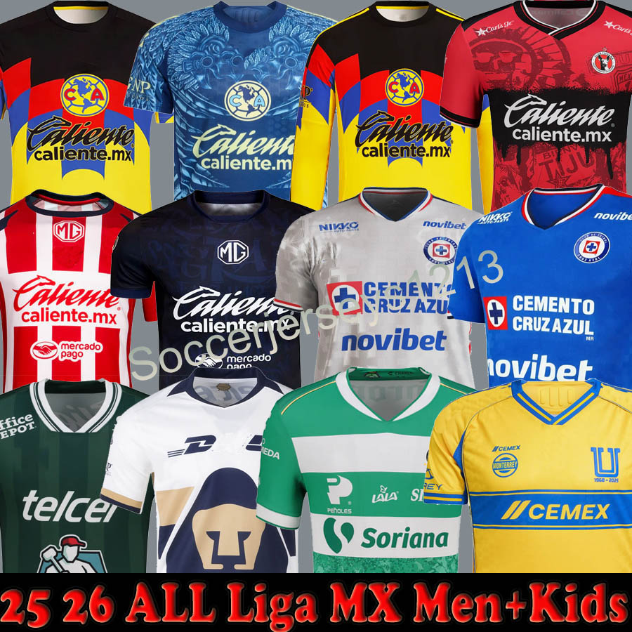 25 26 FC MX club america Soccer Jersey Men Kids Atlas Chivas de Guadalajara Cruz Azul Leon Necaxa Football Shirts 2025 2026 Player fans long Laguna Tigre Tijuana top kit