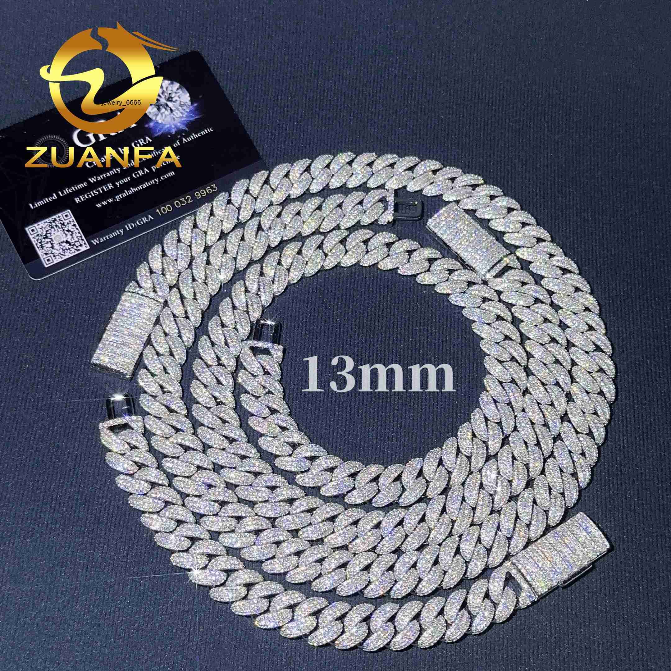 Hot Sale Hip Hop Jewelry 13mm Bling Moissanite Cuban Chain for Men 925 Silver Iced Out Cuban Link Bracelet Pass Diamond Test