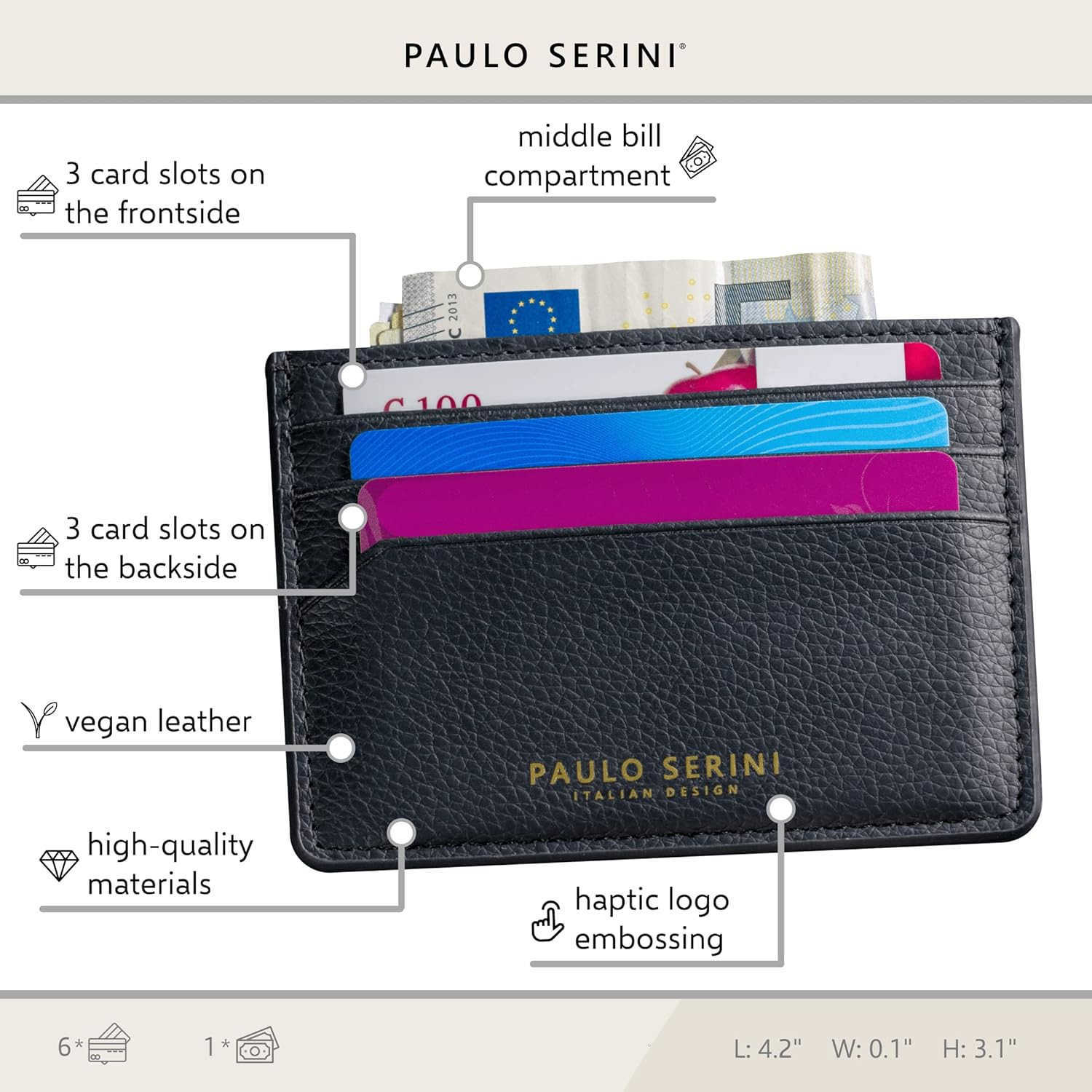 Card Holder for Men Women Card Case Unisex with 6 Card Slots Compartment for Bills Slim Wallet vegan leather Z250906