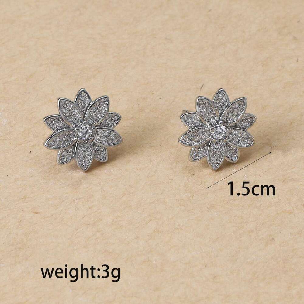 DHpet Micro Pave Zircon Chinese Lotus for Women Trendy Brand Same Light Full Dia Forest Style Artistic Temperament Flower Earrings
