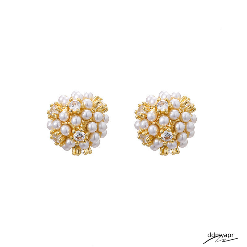 Ddmydec New Micro-Inlaid Pearl Ball Stud Exquisite Super Shiny Versatile Personality Earrings Fashion High-End Light Ear Jewelry