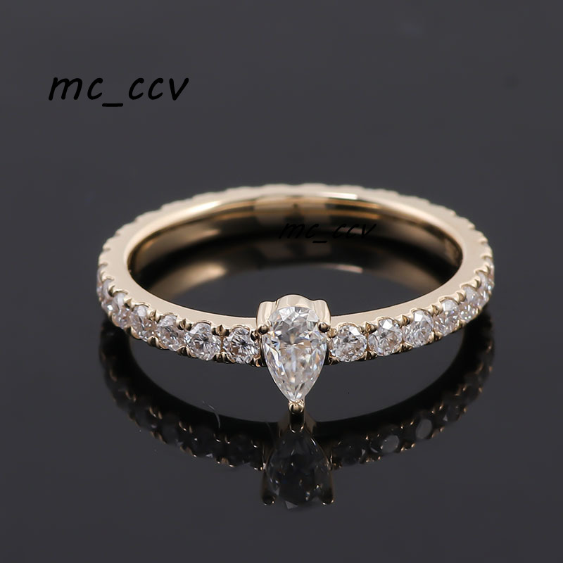 Provence Fashion Jewelry Simple Design Pear Cut Moissanite Engagement Rings High Quality 10k Yellow Gold Fine Jewelry Ring