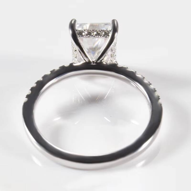 7x9mm Ice Crushed Radiant Cut Forever Moissanite 14k White Gold Engagement Ring with Accent Stones on Band