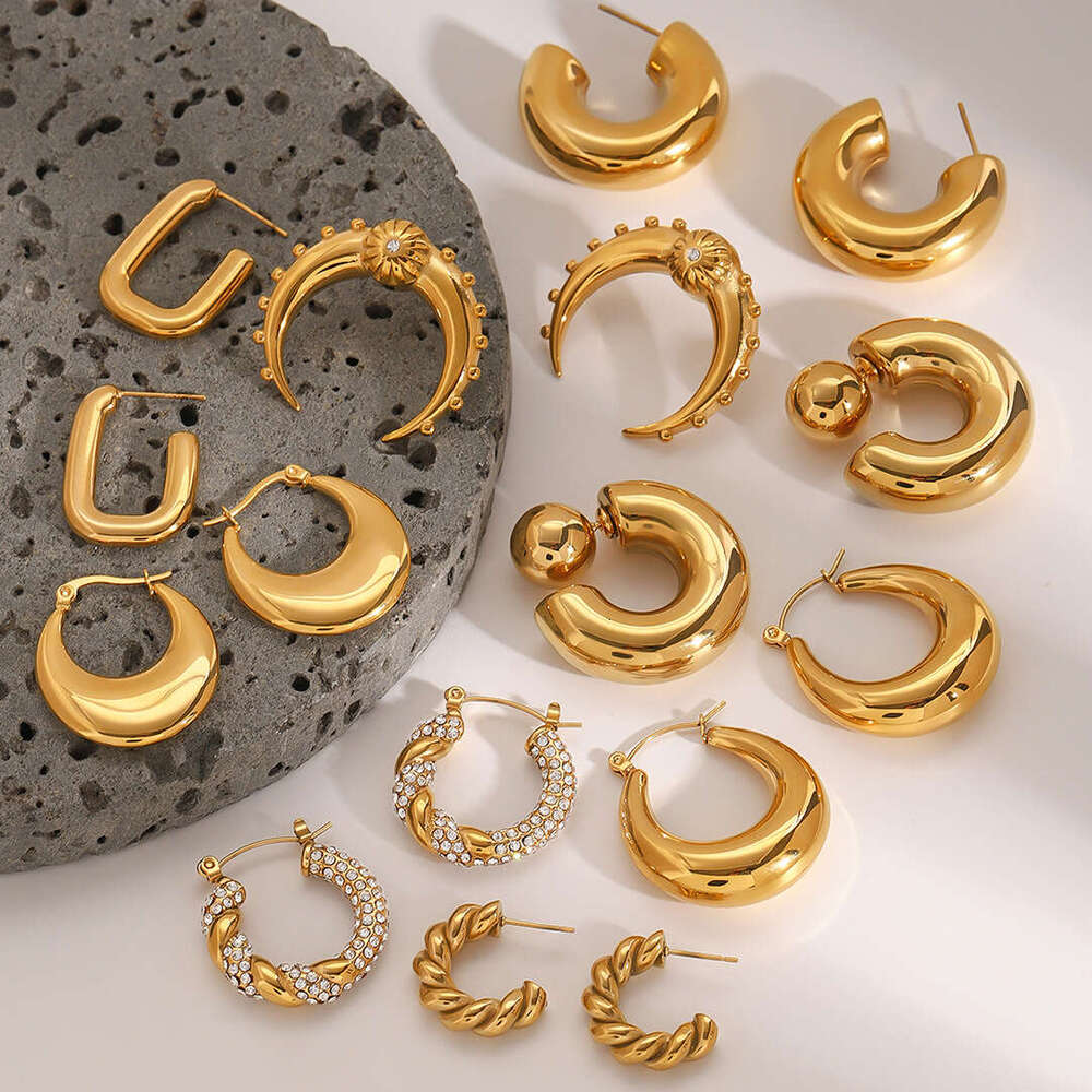 DHpet 2025 Stylish European American Stainless Double - C Earrings with Zirconia, Geometric Titanium Steel Studs H260202