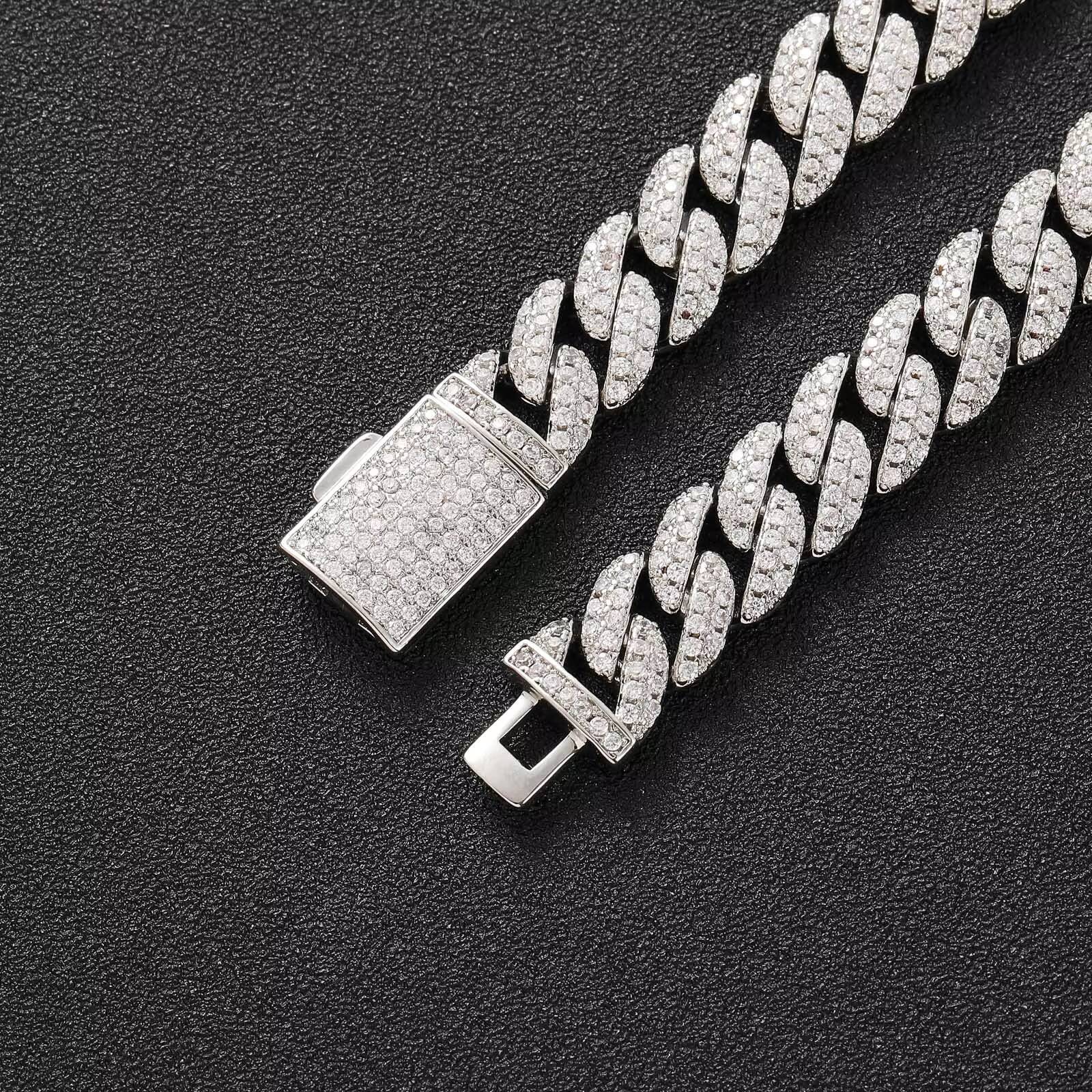 BES 10MM 925 Silver Moissanite Hot Sale Pass Diamond Tester Vvs Moissanite Jewelry Necklace Bracelet Women Cuban Link Chain