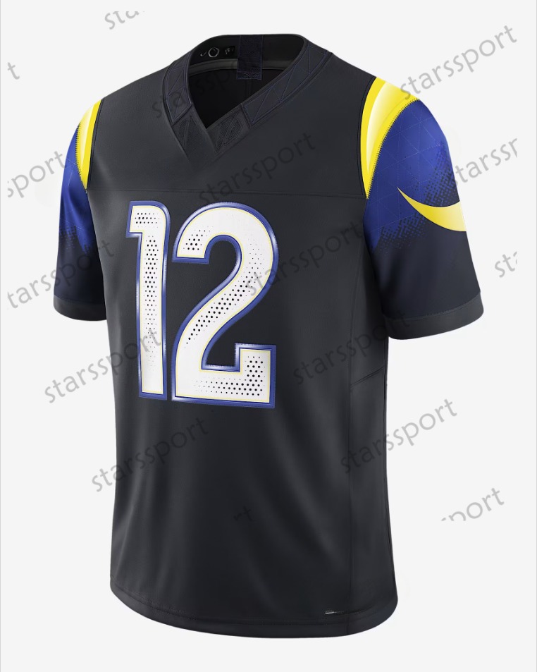 Custom 2025 Black Rivalries jerseys Matthew Stafford Kyren Williams Aaron Donald Puka Nacua avante Adams Rozeboom Jaylen McCollough Stetson Bennett IV