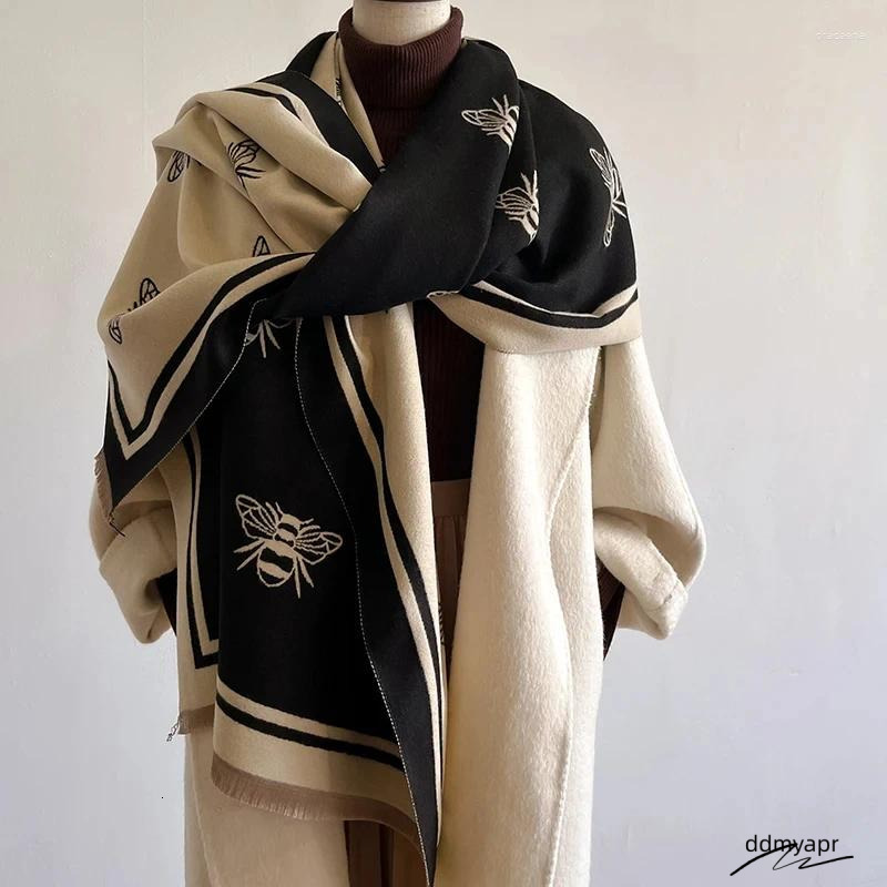 Scarves 2024 Winter Cashmere Shawl Women High-End Temperament Ddmydec Short Fringe Warm Bib Double-Sided Printed Scarf Dual-Purpose