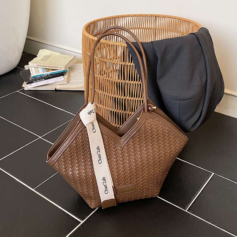 Bensherman Large Capacity Color-Block Woven Fashion Casual Single Shoulder Daily Commute Tote Bag Backpack