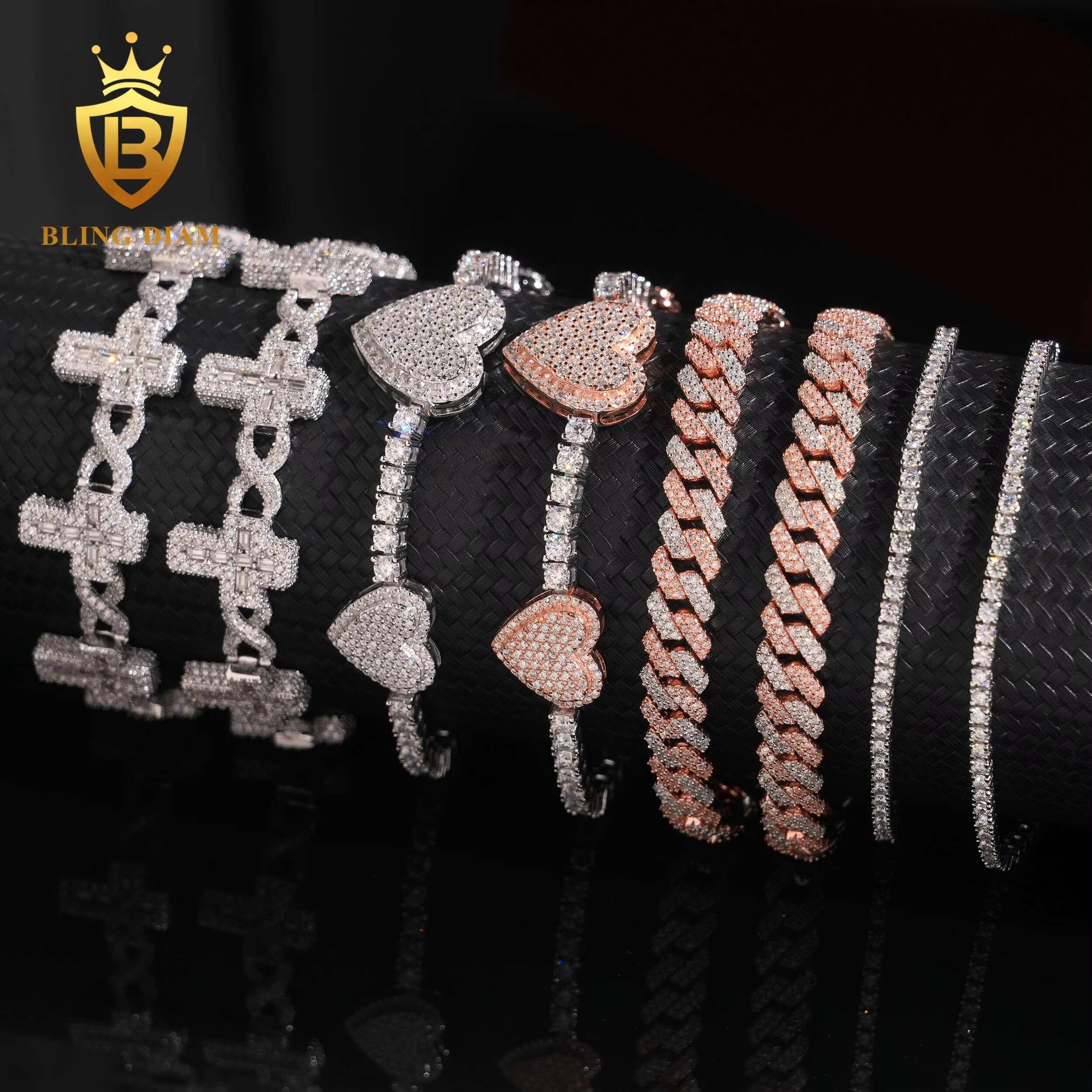 Hot Sale Fashion Fine Jewelry HipHop Style Iced Out Jewelry Moissanite Tennis Chain Moissanite Bracelet 925 Silver Tennis Chain