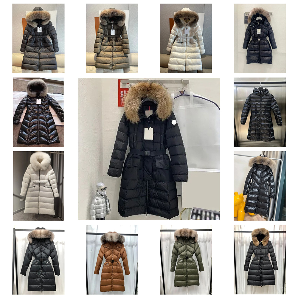 Mon clers puffer jacket womens fw22 designer puffer jacket fur coats real raccoon hair collar warm fashion parkas with belt lady coat outerwear down jackets