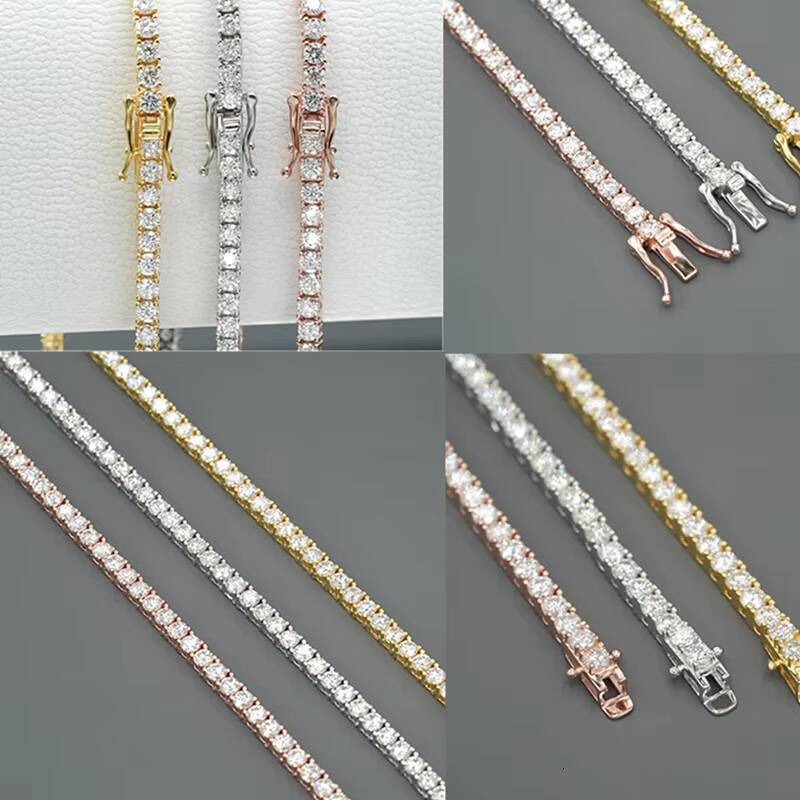 Hip Hop Full Size Sale 265mm Moissanite Bracelet Necklace for Women Sterling Silver Gold Men Iced Out Moissanite Tennis Chain