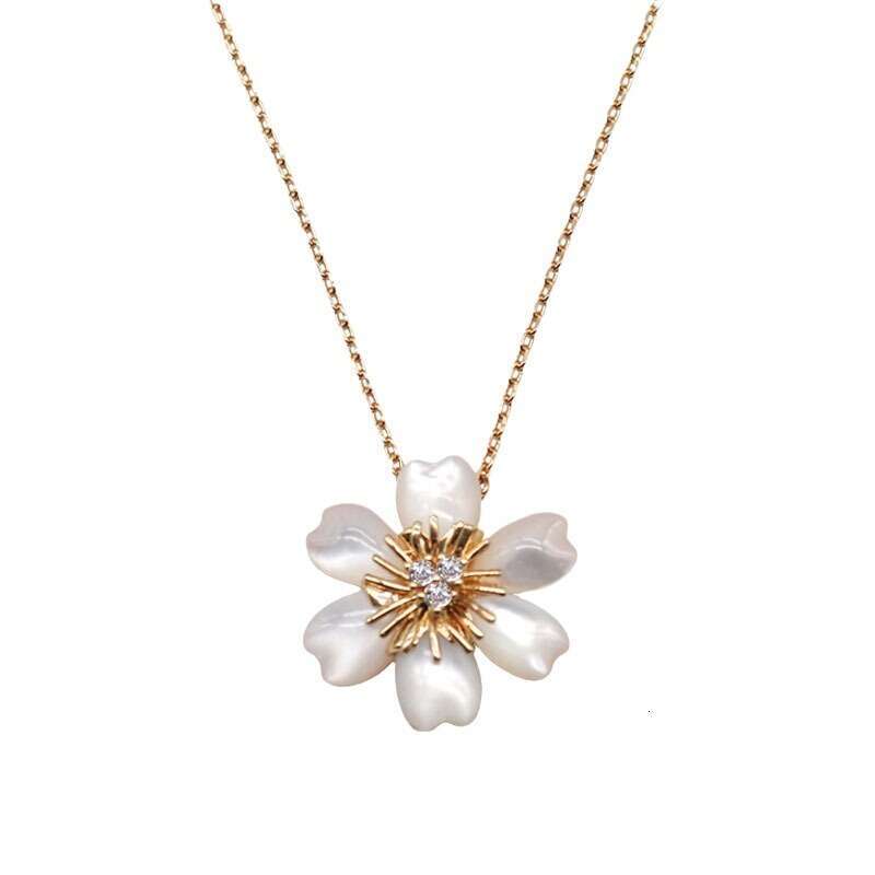 DHCollections Mutong's Necklace Big Sister Same Style Mother-of-Pearl Flower Camellia Water Drop Collarbone Chain White Gold Full Dia