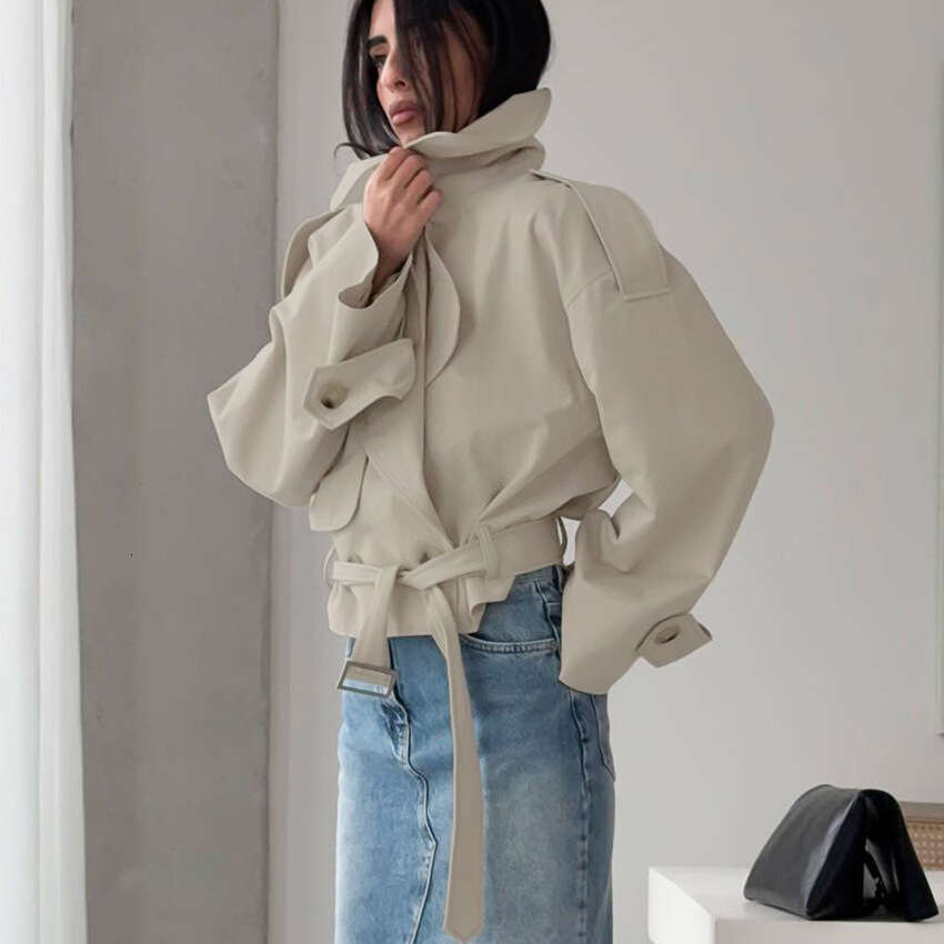 Autumn Winter New High-End Lace-Up Lapel Long Sleeve Windbreaker Women, Stylish And Elegant Design For Commuting B3