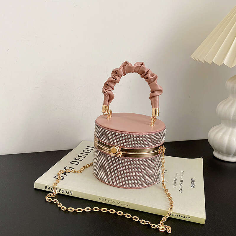 New Style Personality for Women Trendy Simple Mini Shiny Diamond Fashion Bucket Versatile Pleated Chain Shoulder Crossbody Bag