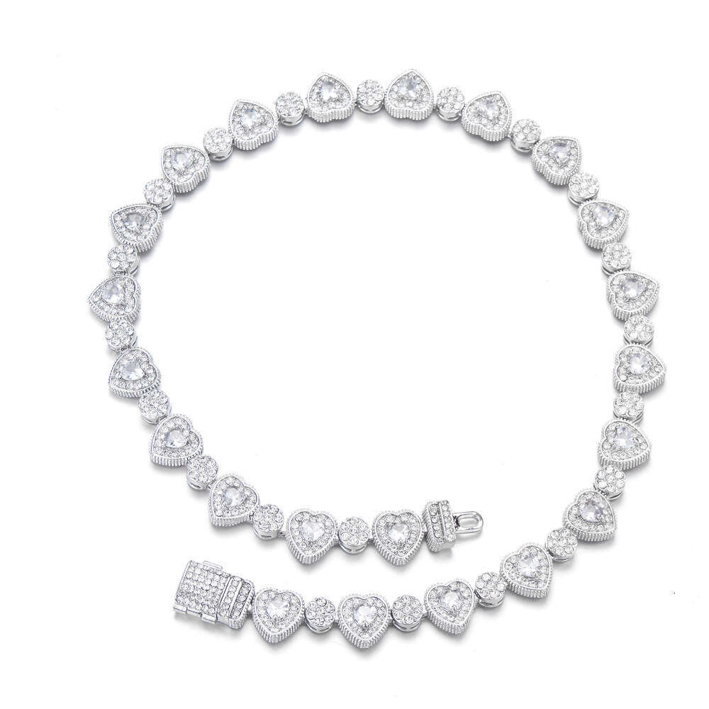 DHCollections Hyundai Hip-Hop New Heart-Shaped Rock Candy Zircon Splicing Necklace 12mm Geometric Cuban Chain Personality Fashion Trendy Jewelry